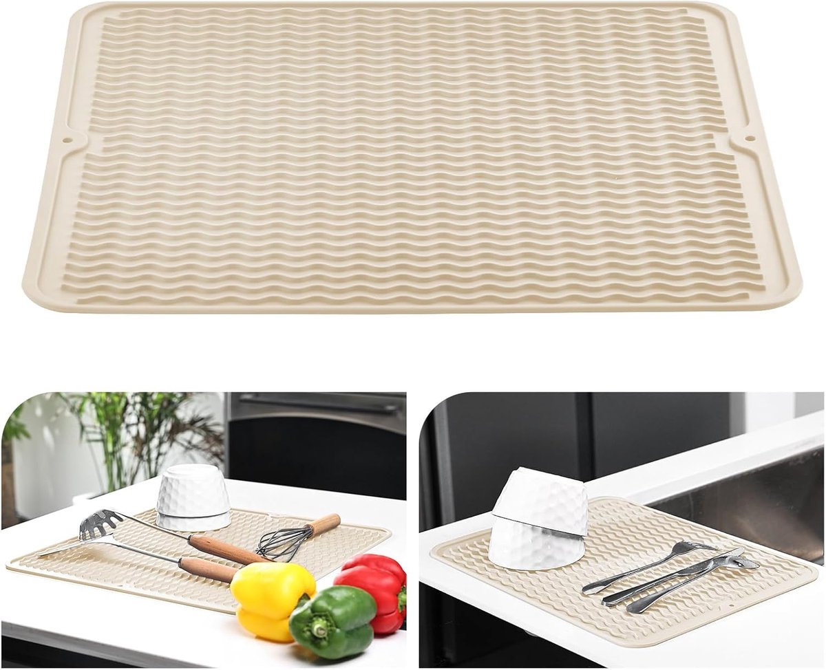 SnelShoppen - Siliconen Afvoer Mat 40x60cm, Hittebestendige Niet-Slip Drain Mat voor Keuken, Ideaal voor Borden en Bestek, Beige