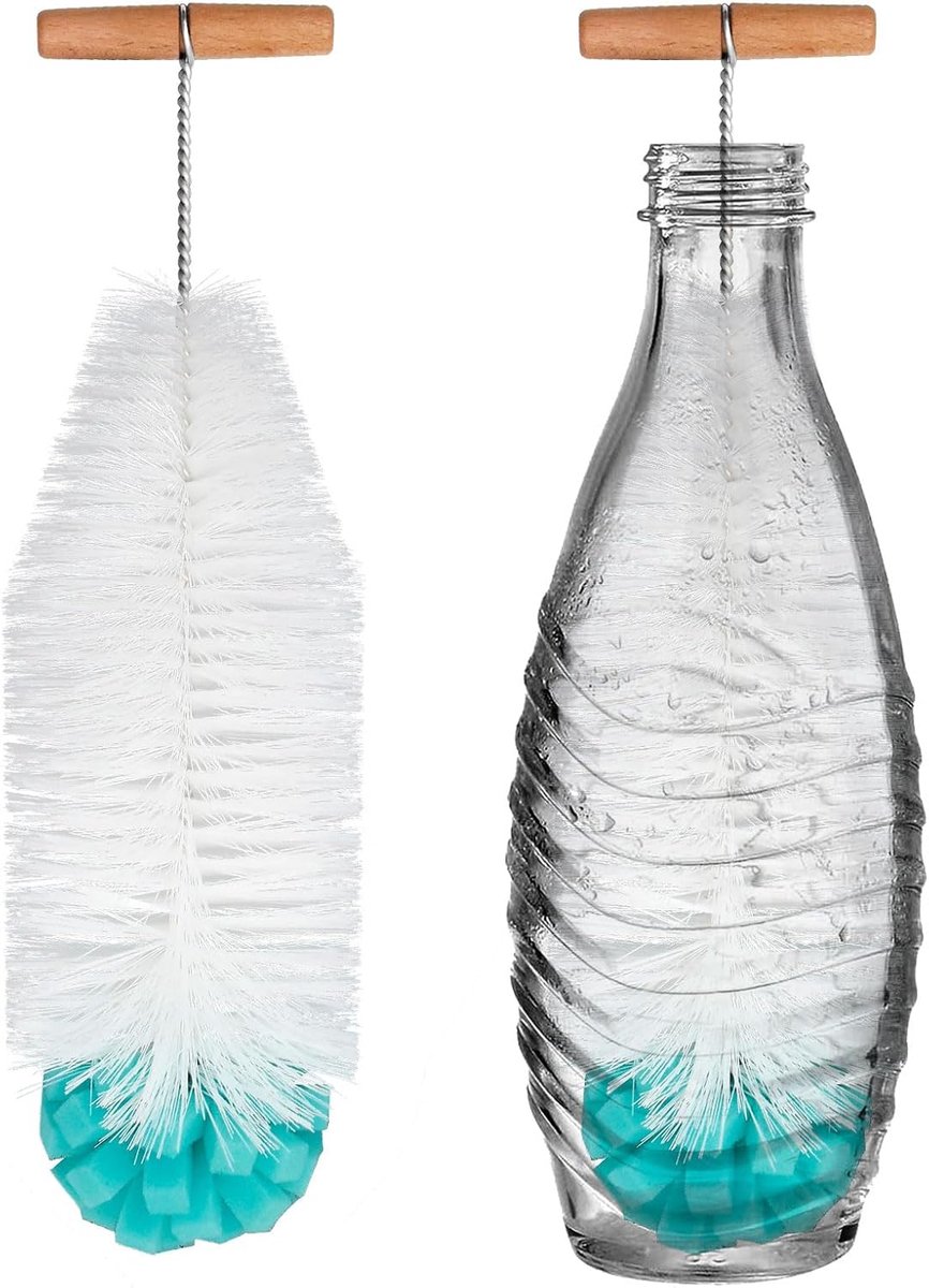 SnelShoppen - 35 cm Flessenborstel voor SodaStream en Babyflessen - Harde Borstels & Zachte Spons - Krasvrije Flessenreiniger - Ideaal voor Keuken, Ca