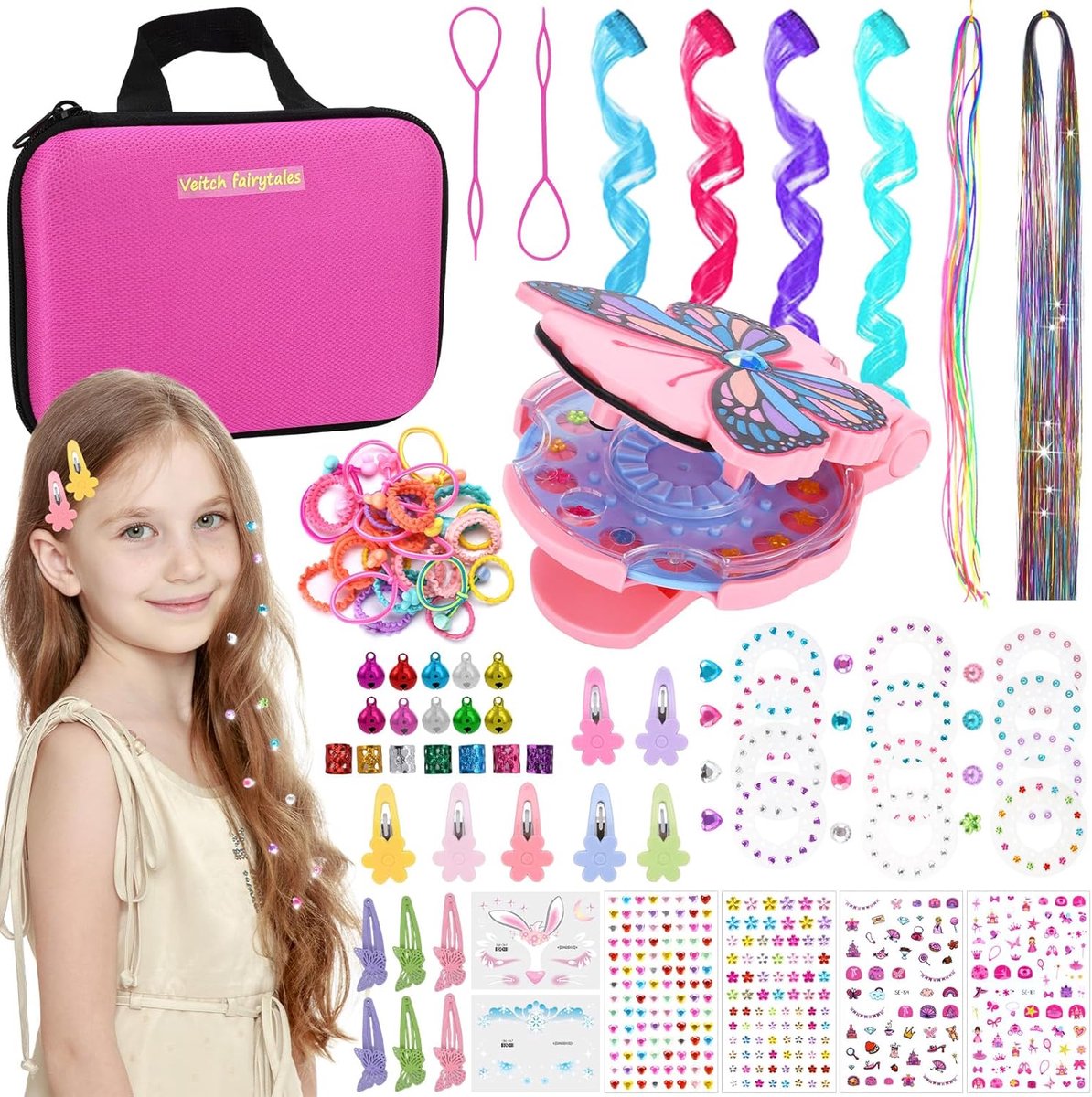 SnelShoppen - Hair Bedazzler Kit voor Kinderen met 300 Haar Gems, Glitter Haarmachine voor Feestjes, Creatieve Haaraccessoires, Geschikt voor Meisjes