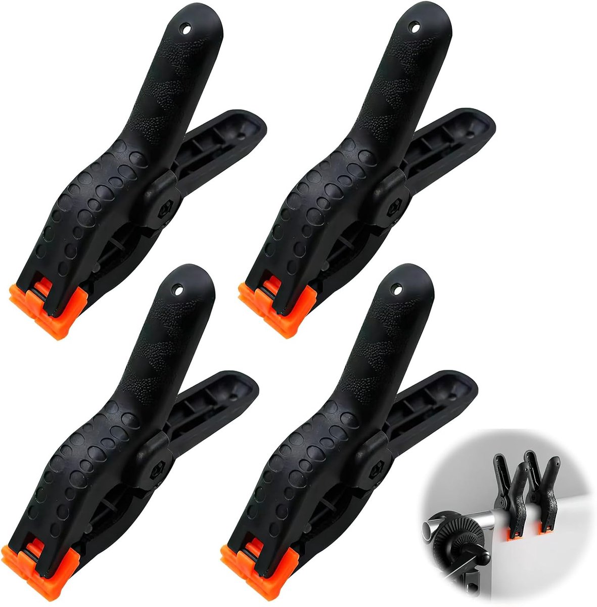 SnelShoppen - Set van 4 Universele Spanklemmen met Hoge Spanning, One-Handed Klemmen voor Klussen, Zwart, Ideaal voor Thuis, Tuin en Creatieve Project