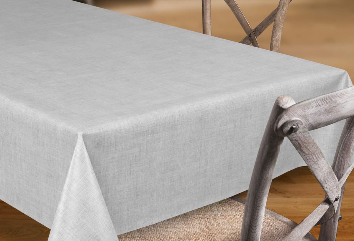 SnelShoppen - Oilcloth Tafelkleed Waterdicht Vierkant 140 x 200 cm - Onderhoudsvriendelijk en Stijlvol in Leinen Hellgrau voor Binnen en Buiten, Perfe