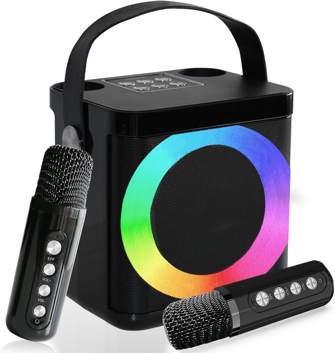 SnelShoppen - Draagbare Karaoke-machine met 2 Microfoons, Bluetooth Karaoke Set voor Kinderen en Volwassenen, Stemwisselende Effecten, LED-verlichting