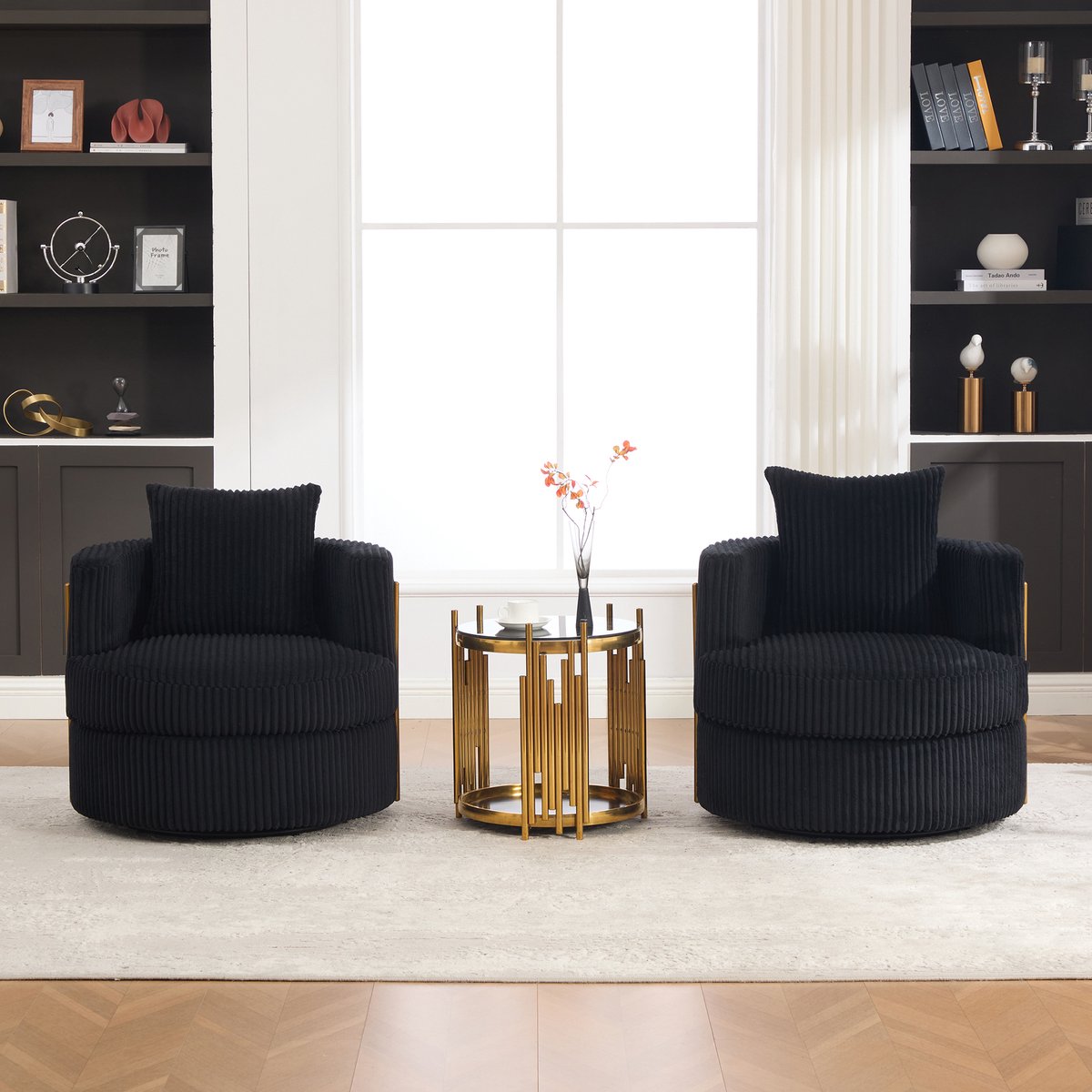 STILVORA Fauteuil 76 x 79 x 78 Cm - 360 Graden Draaibaar Met Opbergruimte Onder Zitting - Voor Woonkamer En Slaapkamer - Cord Zwart