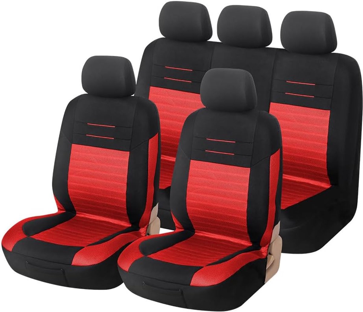 SnelShoppen - Autostoelhoezen Set Universeel 2026 | Rood Polyester | Voorstoelen & Achterbank | Comfort & Ondersteuning | Auto Accessoires Interieur D