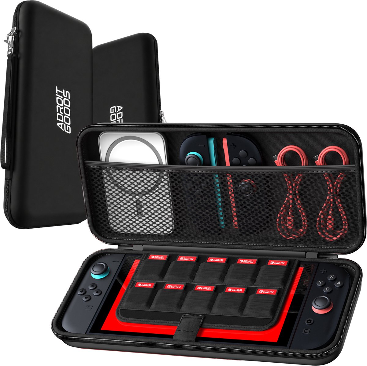 AdroitGoods Nintendo Switch 2 opbergcase – beschermhoes hard shell travel case met ruimte voor accessoires en games Zwart