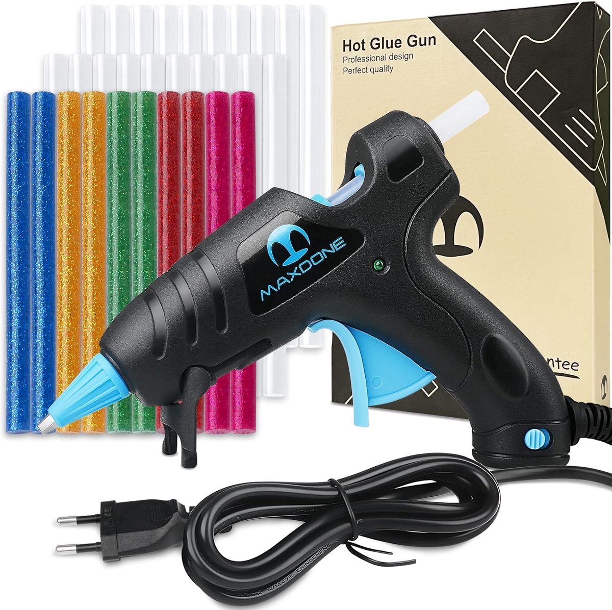 SnelShoppen - Hot Melt Lijmpistool 20W met 30 Kleurige Lijmstokken - Vlamvertragend en Veilig voor Creatieve Klussen, DIY, Meubelherstel en Schoolproj