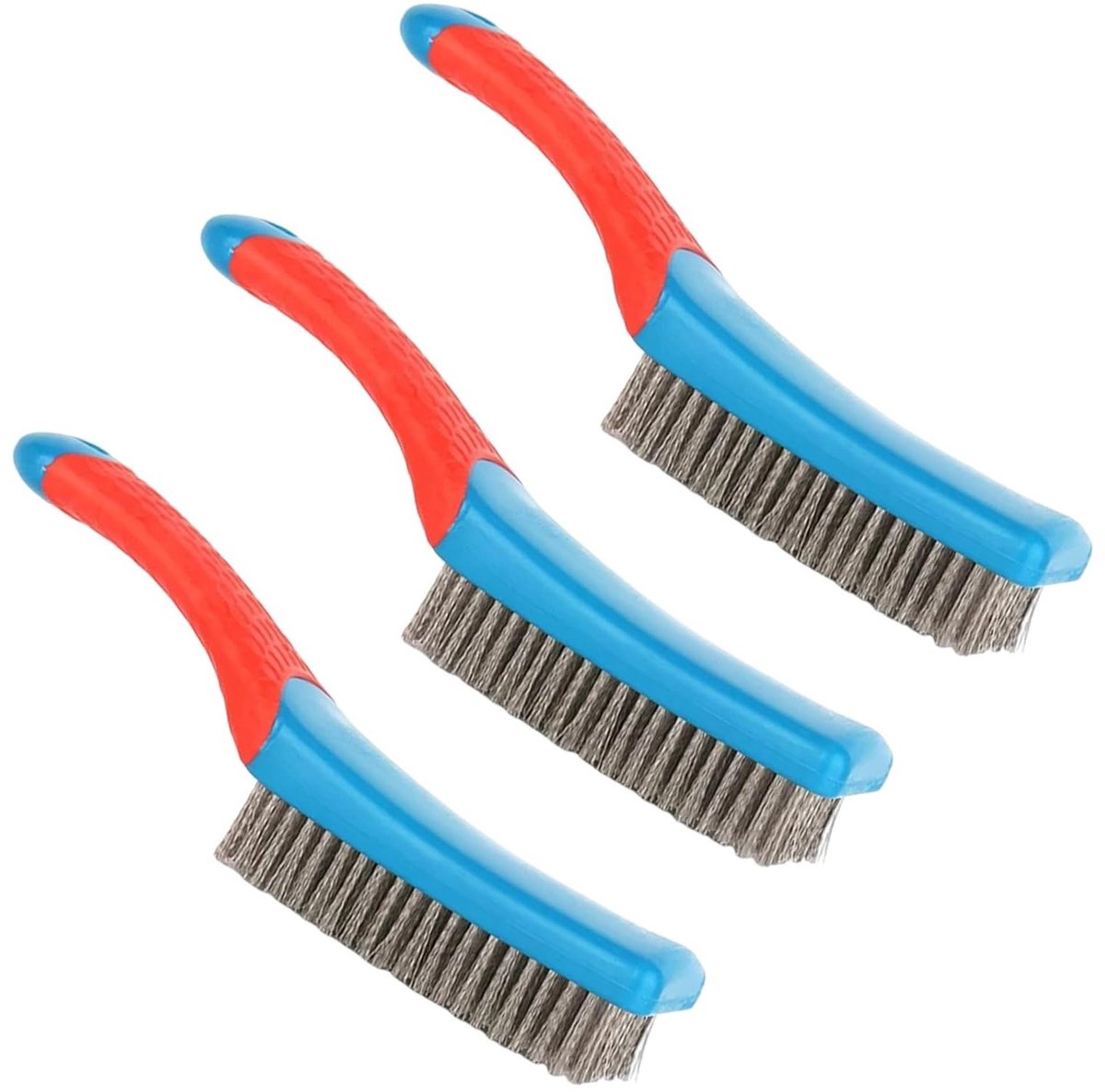 Set van 3 RVS Draadborstels, Sterke Schoonmaakborstels met Rubber Handvat, Ideaal voor het Verwijderen van Roest, Verf en Vettige Vlekken