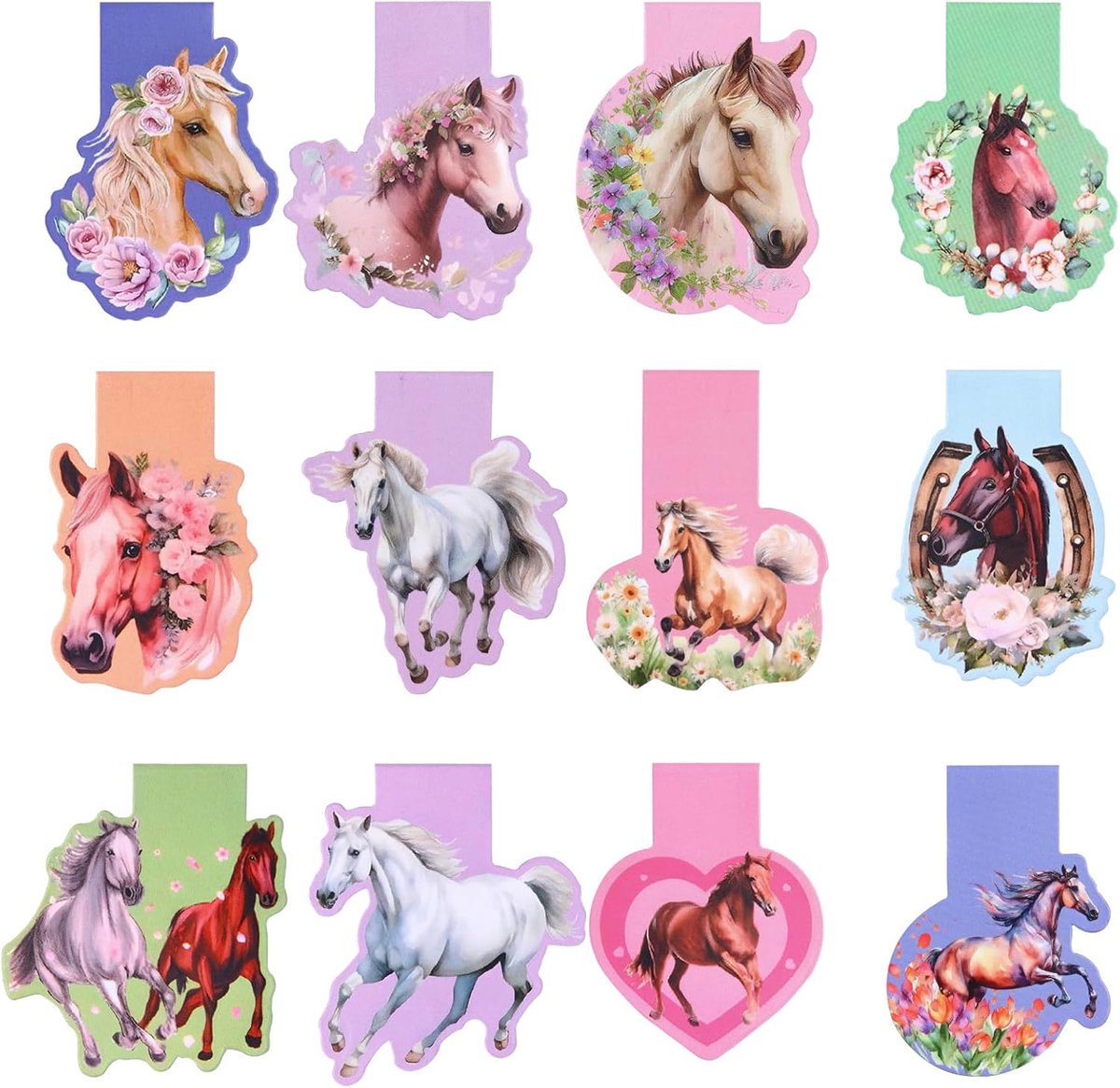Thijox - Magnetische Paard Boekenleggers voor Kinderen - 12 Stuks, Schattige Dieren Bladwijzers, Cadeaus voor Kinderverjaardagen en Eerste Schooldagen