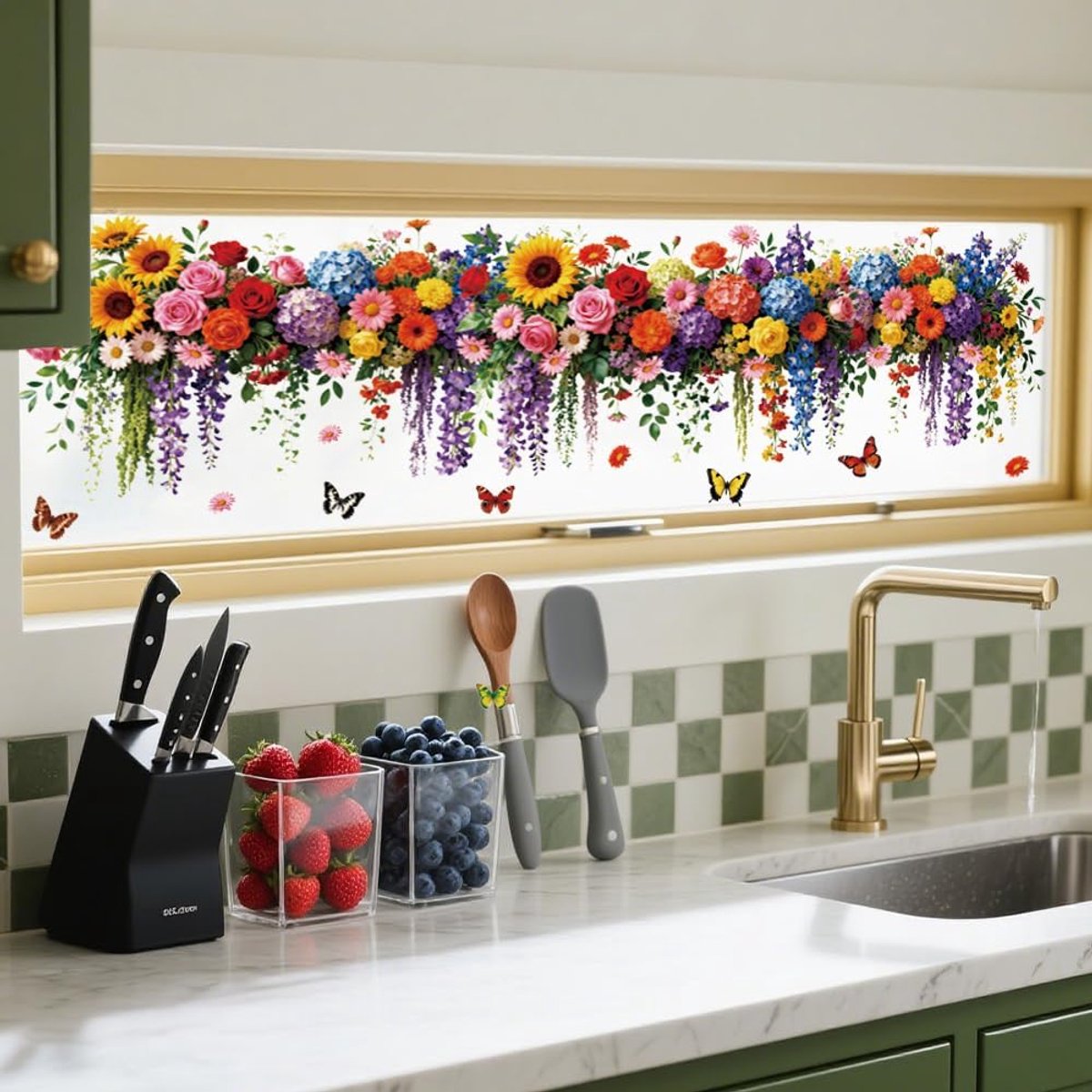 SnelShoppen - Grote Kleurvolle Vines Venster Stickers, Herbruikbare Static Raamdecoratie, 120x30cm Dubbelzijdige Plakstickers voor Thuis, Kantoor, Fee