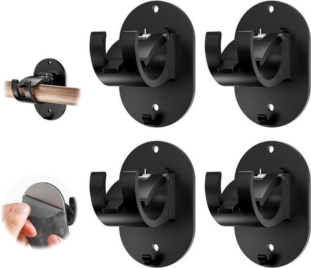 Gordijnroedehouders zonder boren - Zelfklevend en eenvoudig te monteren - Set van 4 houders voor gordijnroedes - Ideaal voor badkamer en slaapkamer