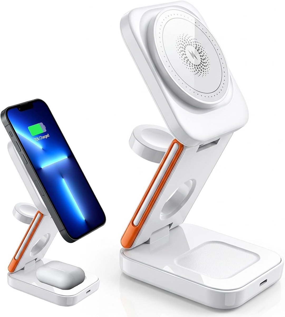 Thijox - 3-in-1 Draadloze Oplader, Opvouwbaar Snellaadstation 15W voor iPhone 17/16/15/14/13/12, Apple Watch Ultra/SE/10/9/8/7/6/5/4/3/2 en AirPods Pr
