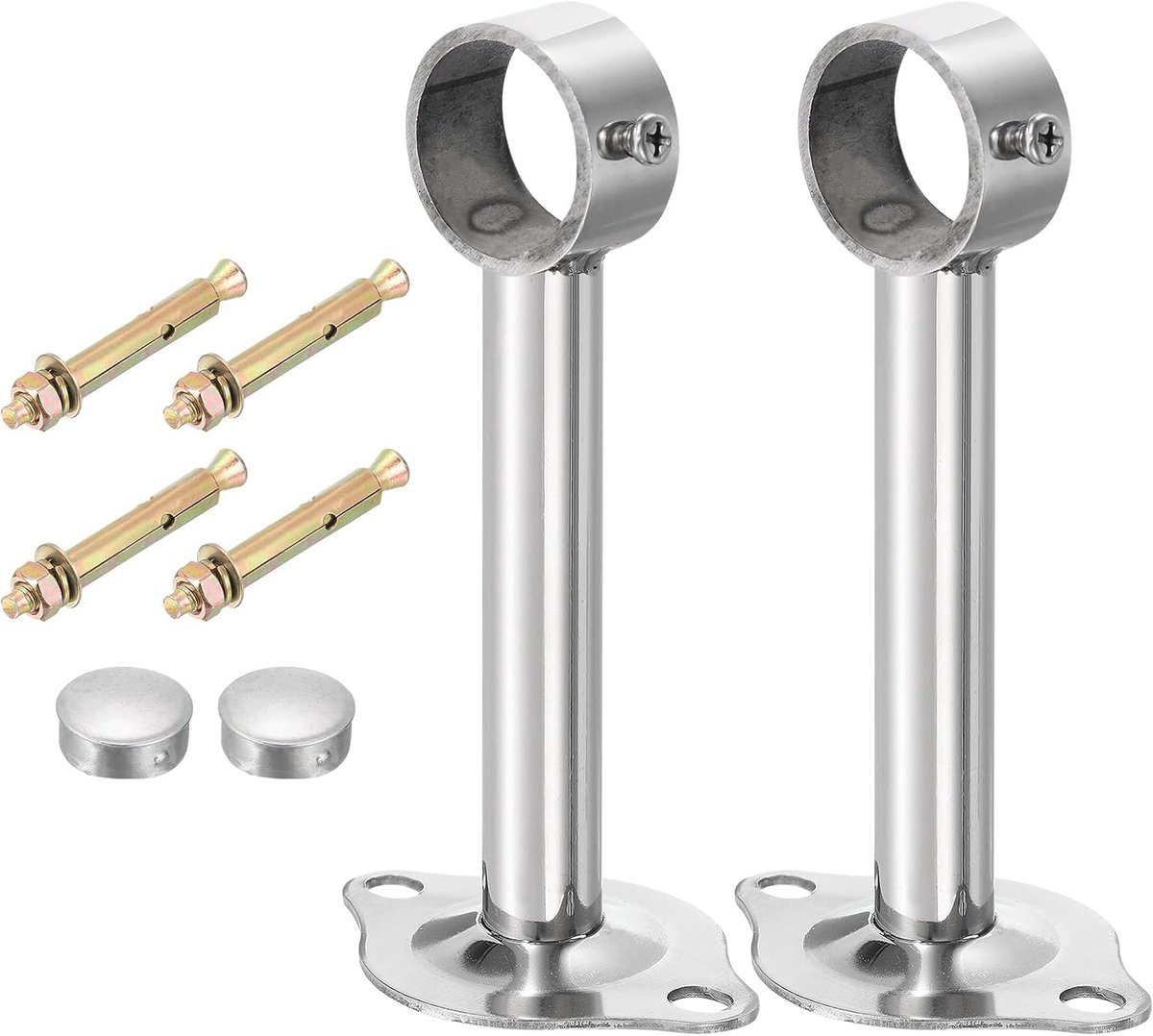 SnelShoppen - 3-delige Plafond Bevestiging Set Voor Gordijnroede - Geschikt Voor 32 mm Buis - RVS - 150 mm Lengte - Zilver - Perfect Voor Woonkamer, S