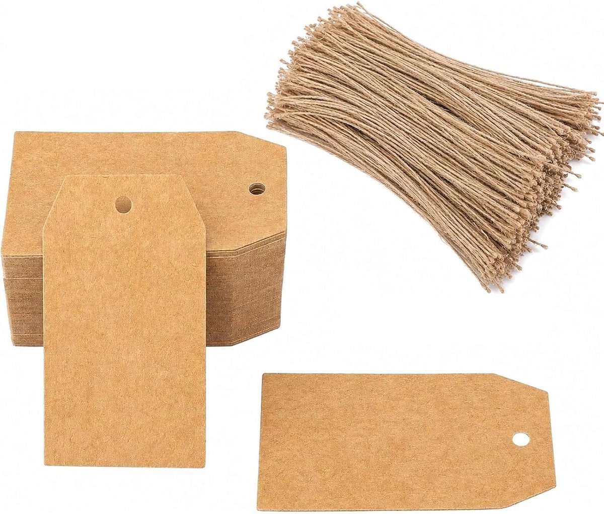 SnelShoppen - 100 Kraftpapieren Etiketten Retrostijl 4x7 cm met Koord - Cadeaulabels voor Notities, Pakketten Versieren, Organiseren van Details - Nat