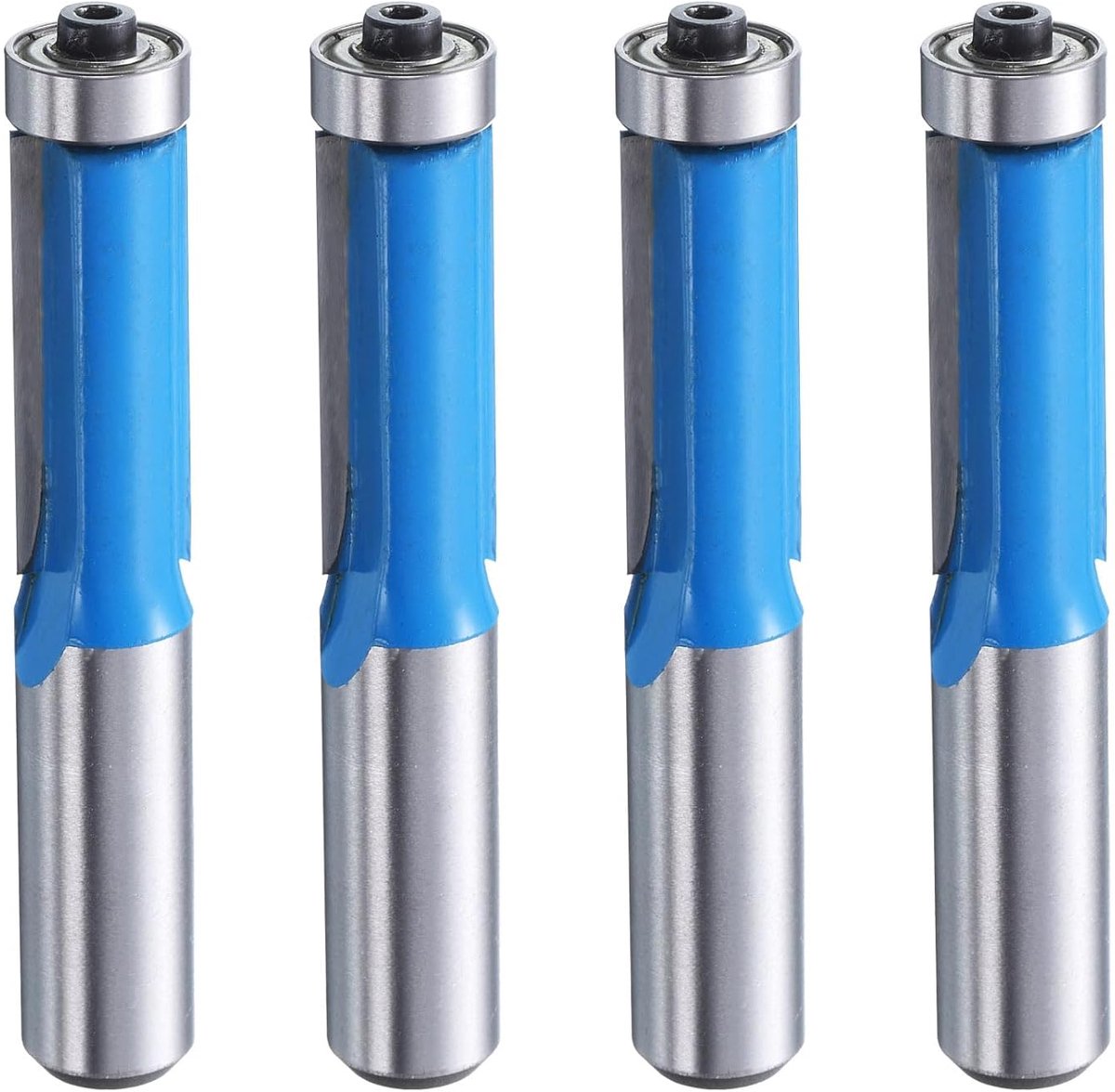 SnelShoppen - 4 stuks Bovenfrezen met Toplager 1/2 inch Schacht - Houtbewerking Frees met Hardmetaal - Rechte Sjabloonfrees voor Trimwerk Blauw