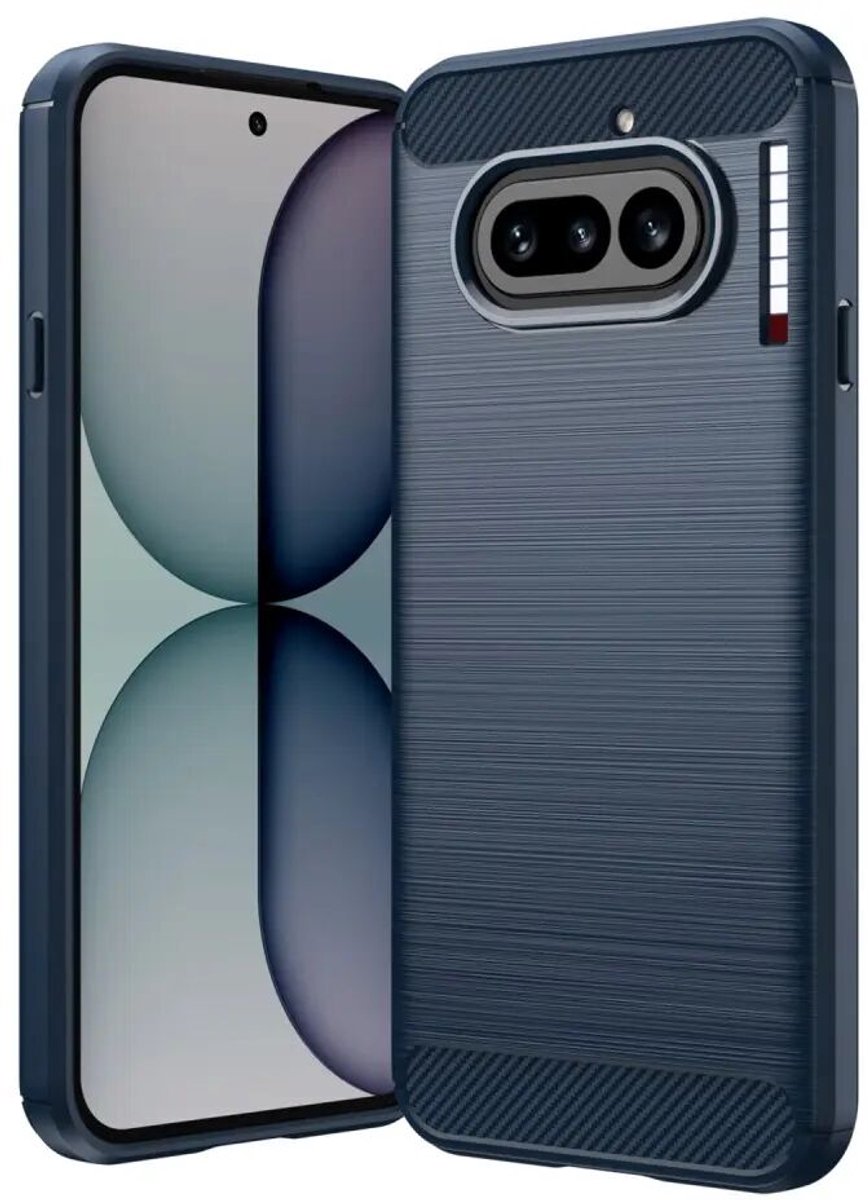 Geborsteld TPU Hoesje Geschikt voor Nothing Phone (4a) - Beschermhoes - Back Cover - Case Flexibel TPU - Stijlvol Carbon - Dun - Blauw