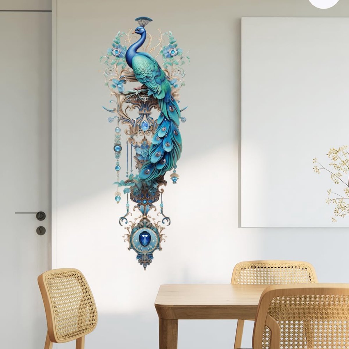 SnelShoppen - Peacock Art Muursticker Handgeschilderd Vinyl Decoratief voor Slaapkamer en Woonkamer Accent, Prachtig Pauwmotief, Elegante Wanddecorati