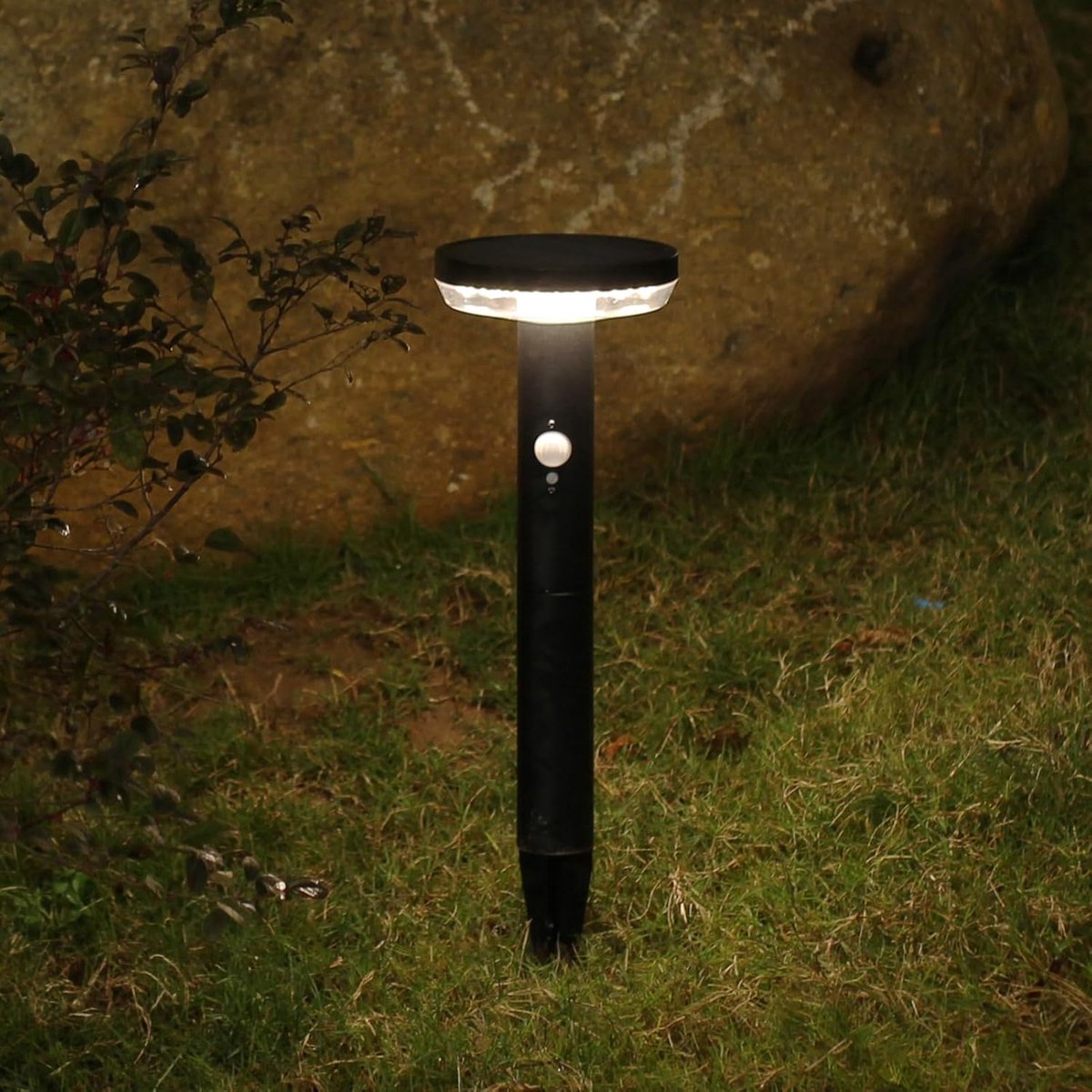 SnelShoppen - Solar Tuin Paal Lampen IP44 Waterdicht 3-Mode LED Lamp 3000K Bewegingssensor Ronde Lamp voor Pad Oprit Porch Tuin, RVS Zwart