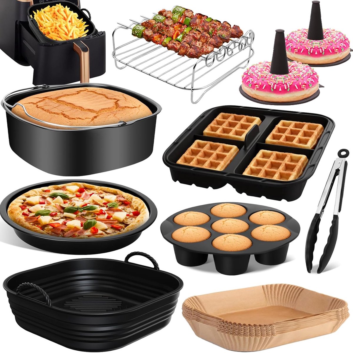 SnelShoppen - Heteluchtfriteuse Accessoires Set 10 stuks voor Airfryer XXL 6L 5,5L 6,2L - Perfect voor Koken, Bakken en Grillen - Geschikt voor Divers