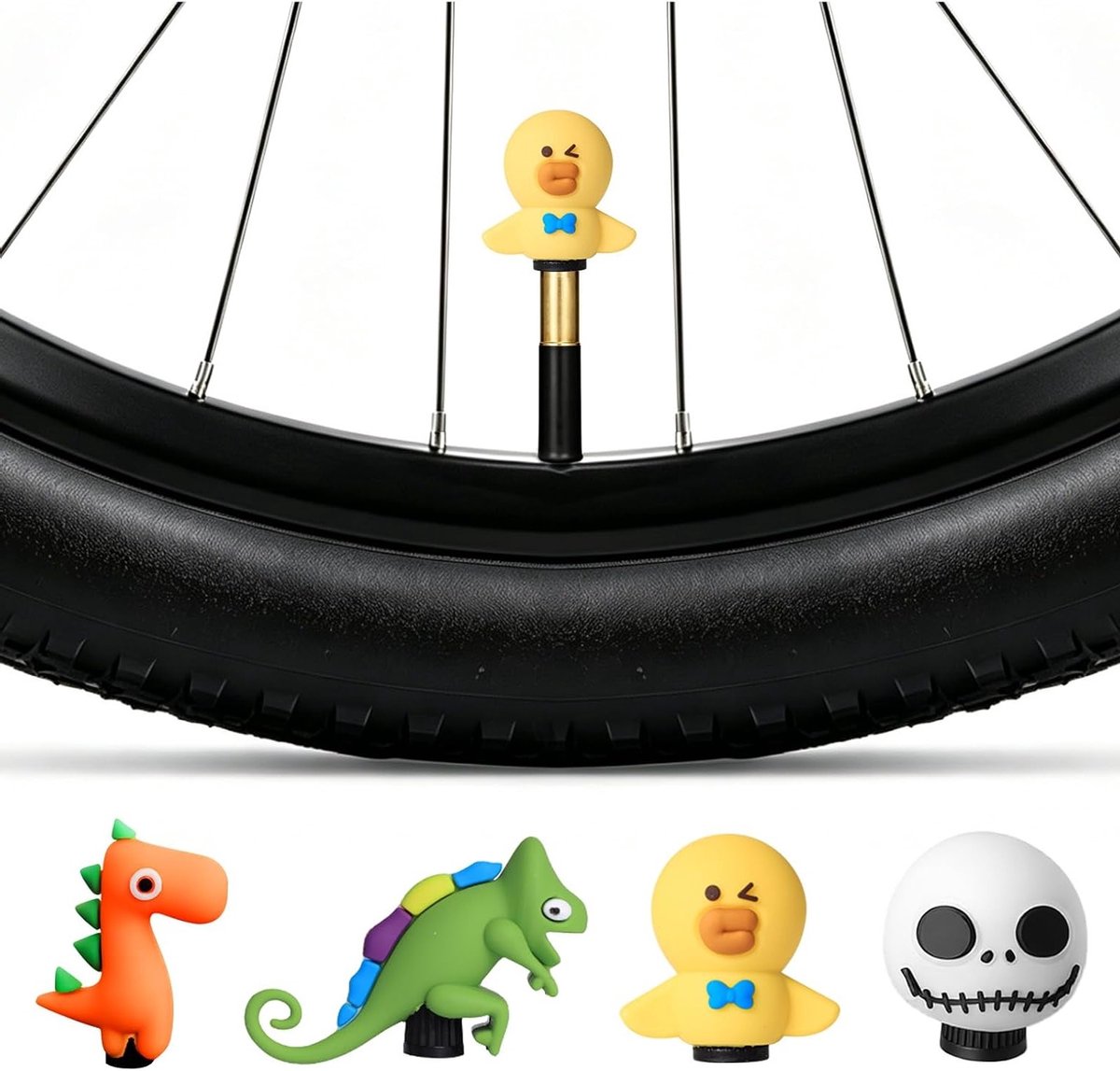 Kleurige siliconen fietsventieldoppen, 4 stuks, grappige accessoires voor kinderen, geschikt voor mountainbikes en stadsfietsen