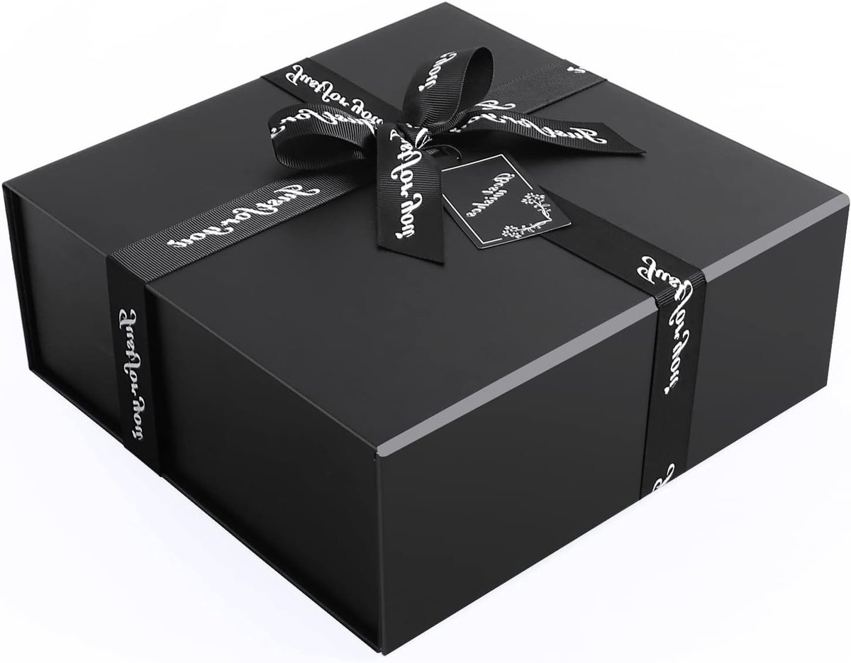 Luxe Geschenkdoos met Magnetisch Deksel en Strik – Ideaal voor Bruiloften, Verjaardagen en Jubilea - 24x24x9.5 cm - Zwart