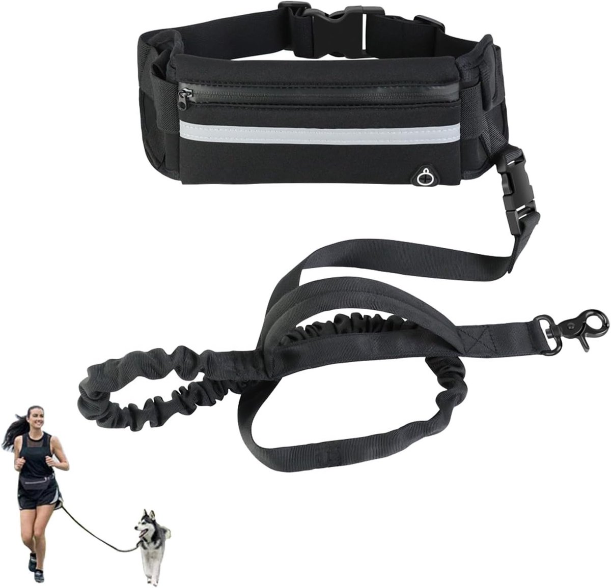 Hondenriem voor Canicross met Verwijderbare Zak en Elastische Band, Perfect voor Hardlopen en Wandelen met je Hond