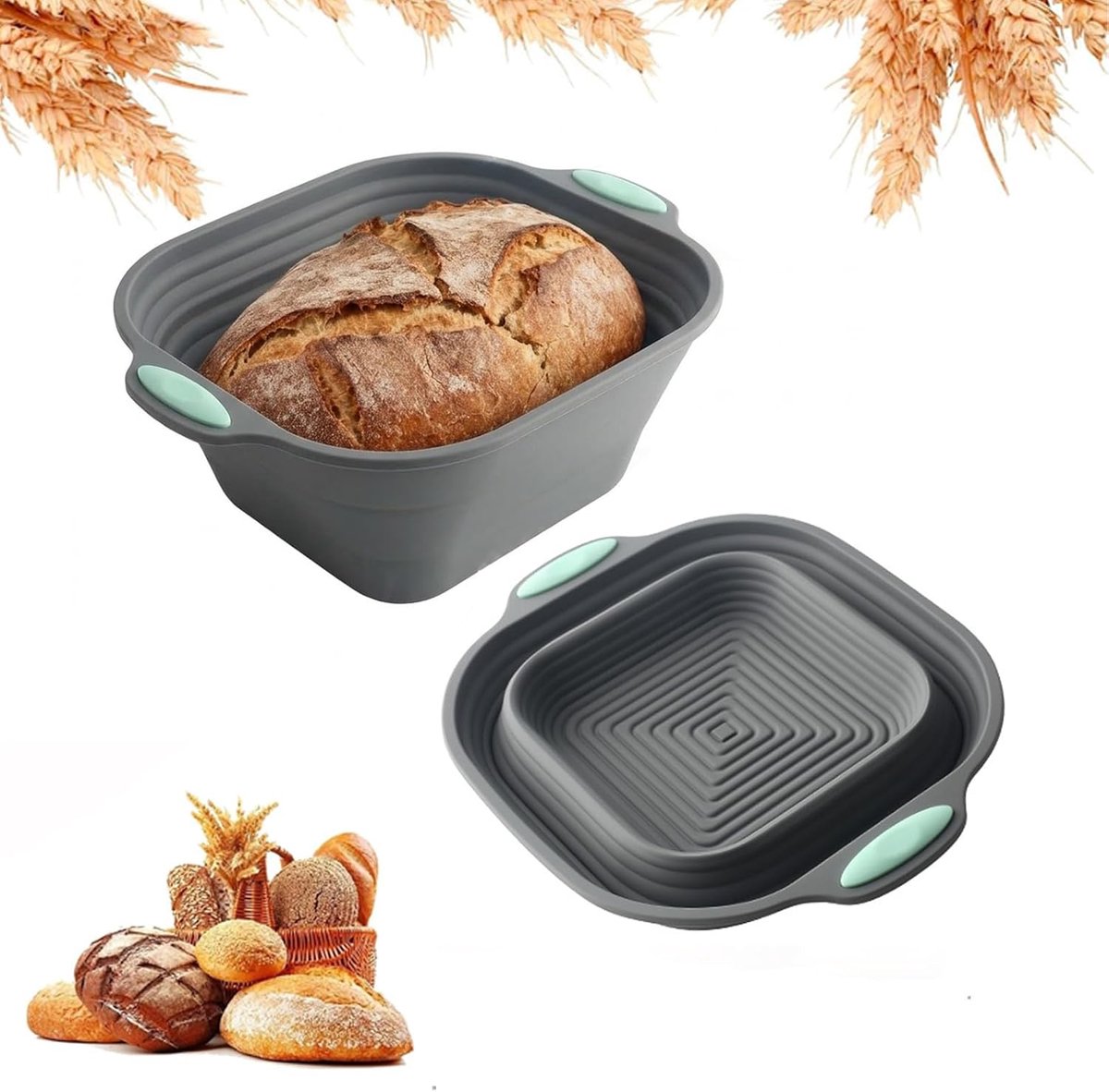 SnelShoppen - Rijsmand Vierkant 26 x 22 cm - Professionele Gistmand voor Brood - Opvouwbare Broodbakvorm van Siliconen - Gemakkelijk te Reinigen Bakac