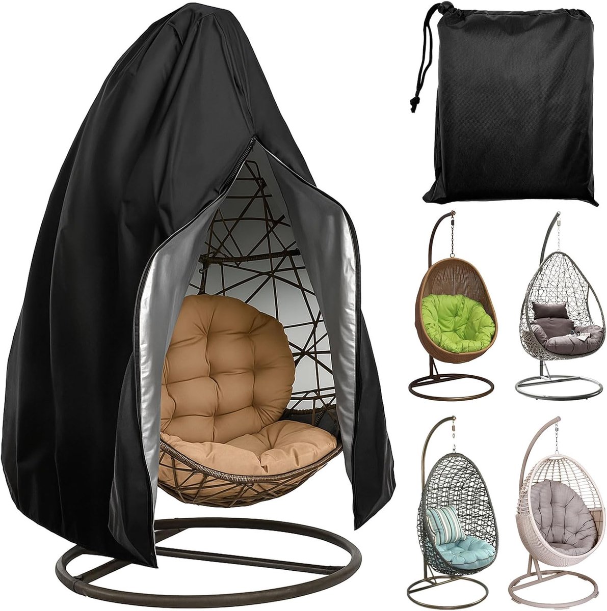 SnelShoppen - Hangstoelhoes 190 x 115 cm, Swing Cover met Rits, 210D Oxford Stof, Waterdichte Beschermhoes, UV-bescherming, Stofdicht, Tuinmeubelhoes