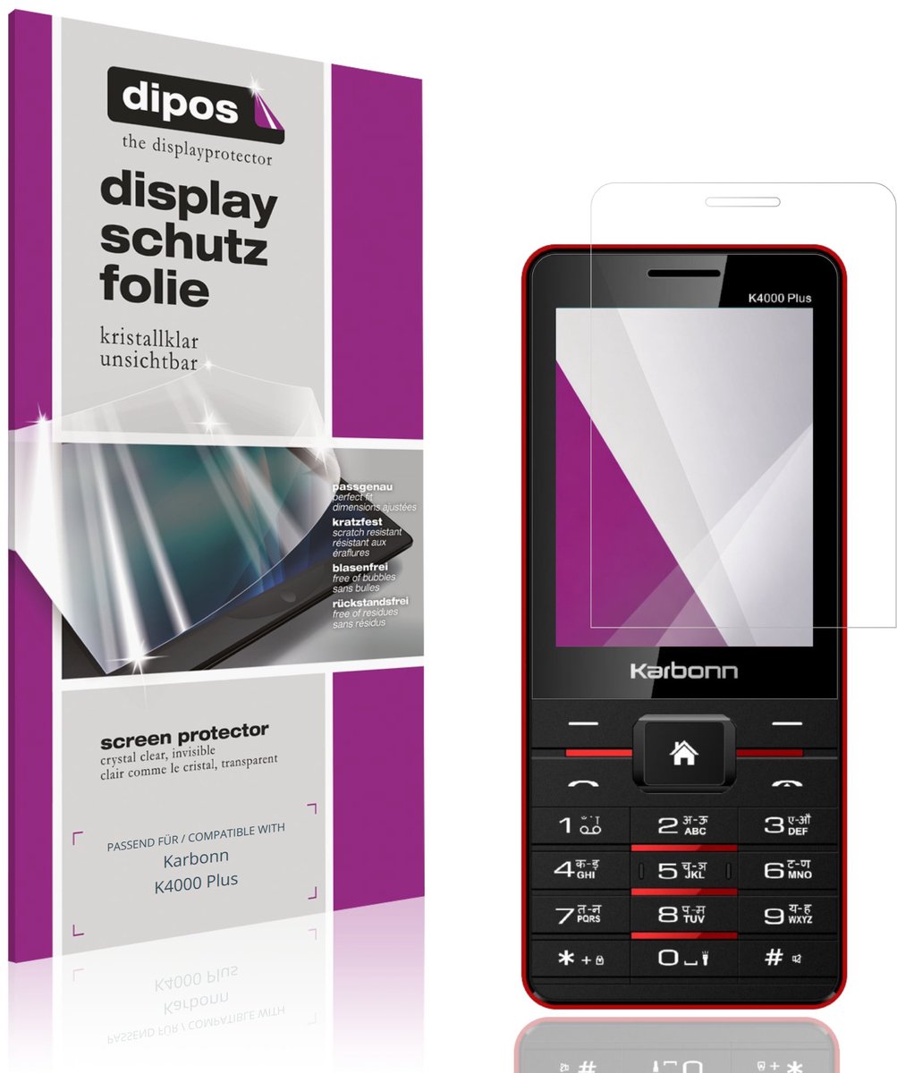 dipos – 4x Beschermfolie geschikt voor Karbonn K4000 Plus | Krasbestendige & heldere Screenprotector Ultra-Thin