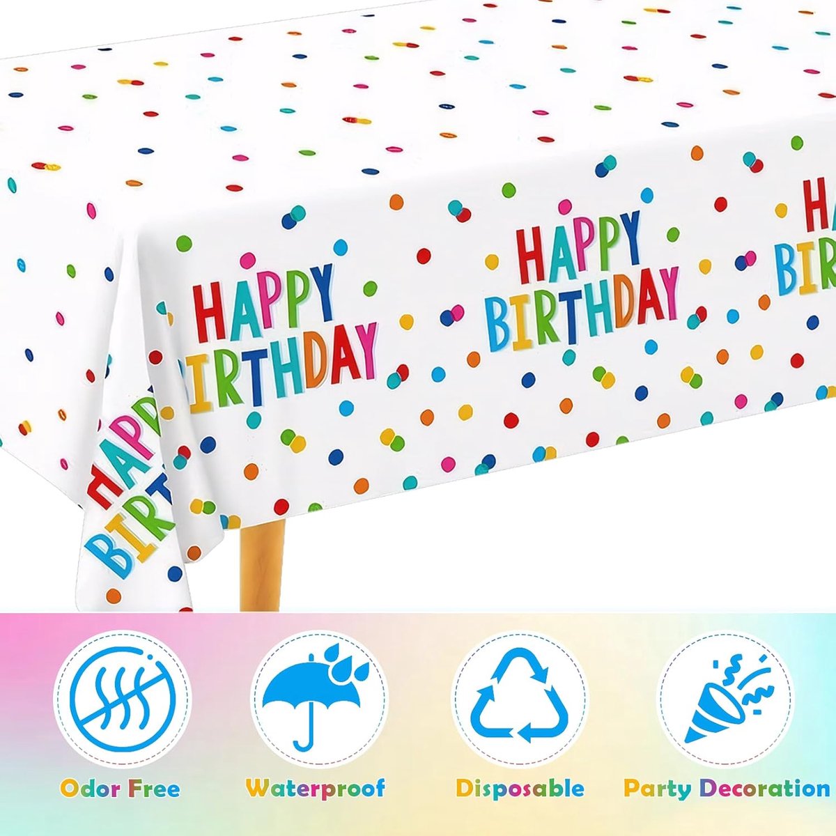 SnelShoppen - Pack van 2 Verjaardags Tafelkleedjes 137 x 274 cm Rectangular Plastic Wegwerp Tafeldoeken voor Kinderen Feestjes en Verjaardagen