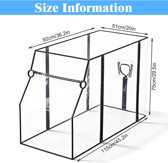 SnelShoppen - Universele Bolderkar Regenbescherming 115x51x75 cm - Waterdichte Transparante Regenhoes - EVA Kunststof Opvouwbaar Regenscherm - Ideaal van Snelshoppen — afbeelding 4
