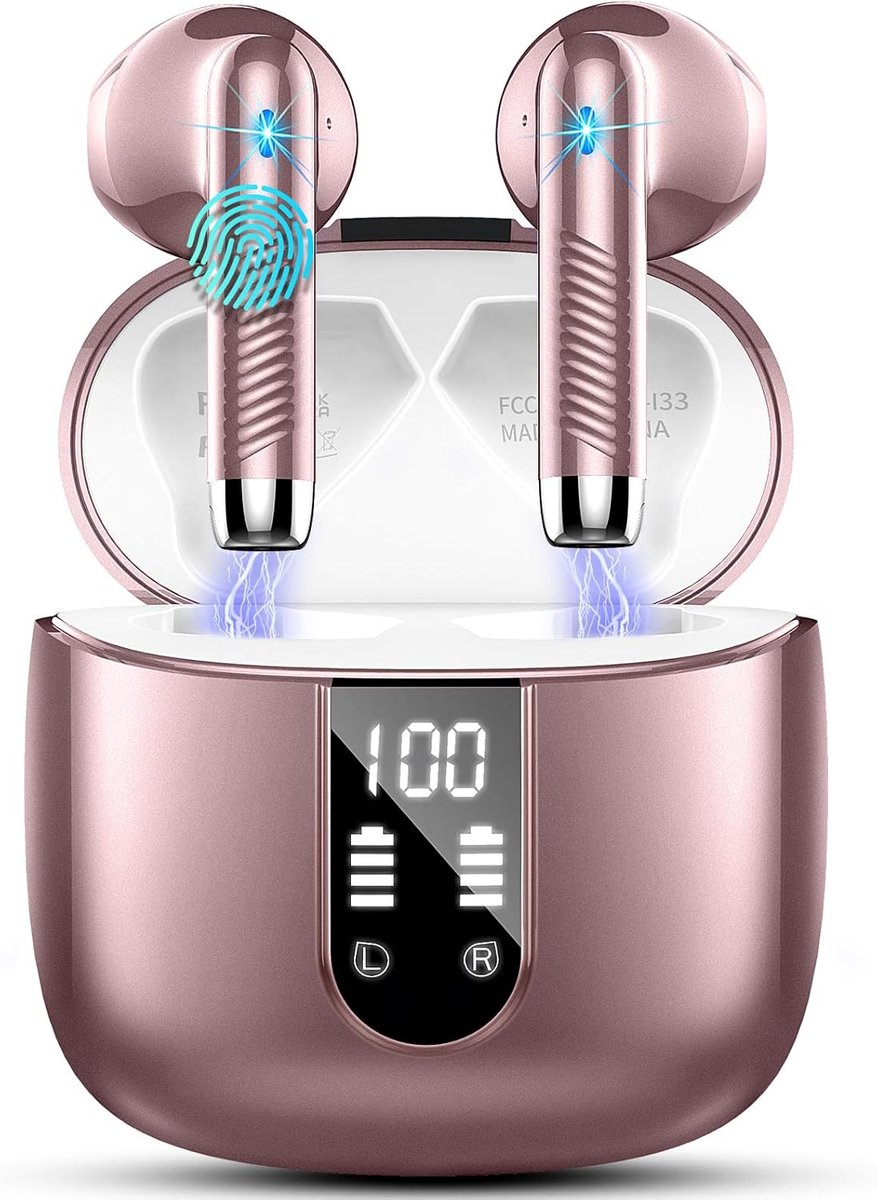 SnelShoppen - Bluetooth Headphones 5.3 Hi-Fi Stereo, Draadloze In-Ear Hoofdtelefoon met 4 Microfoons, ENC Noise Cancelling, IP7 Waterproof, Touch Cont