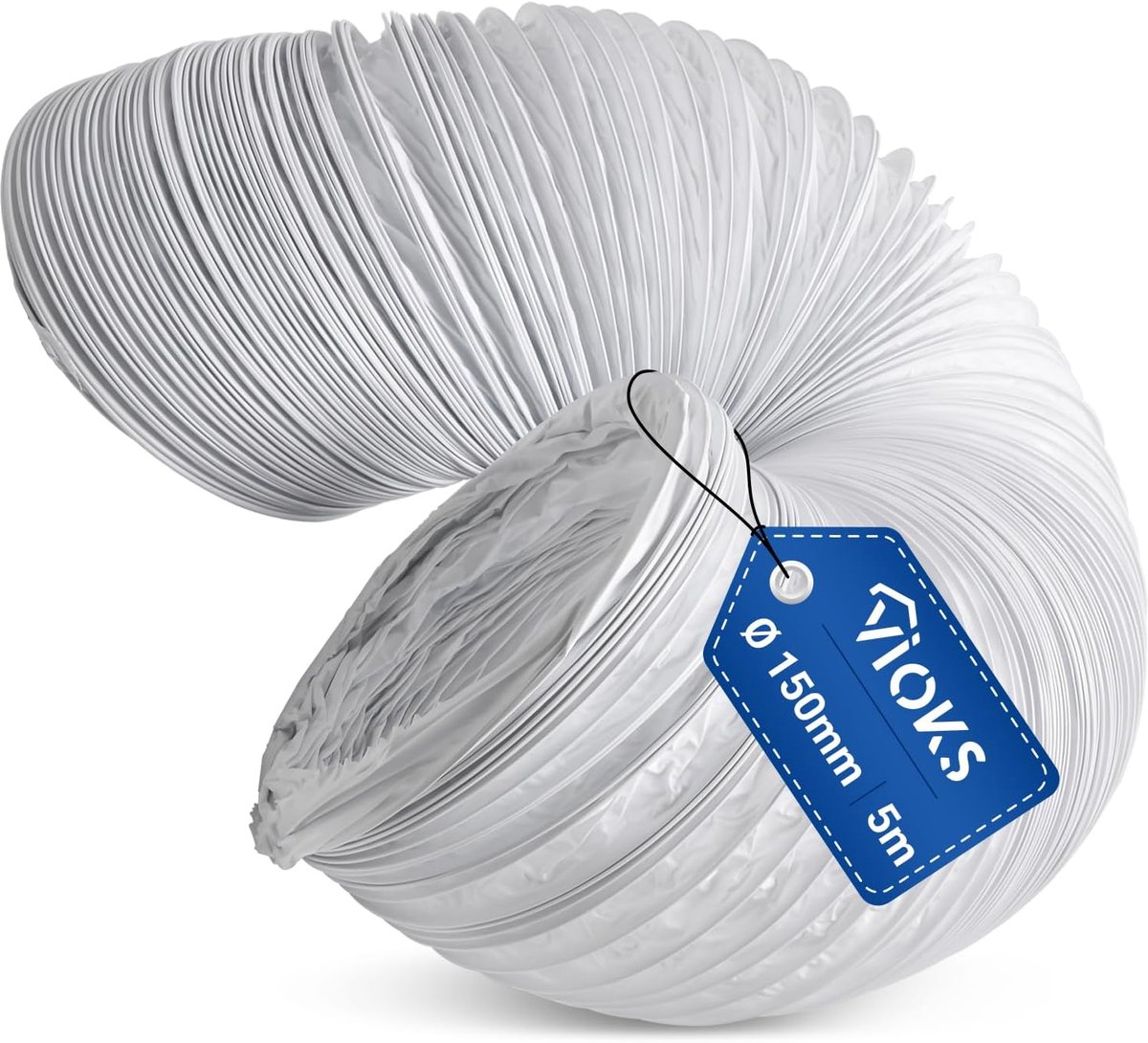 SnelShoppen - VIOKS Afvoerslang voor Droger en Airconditioning - 6 Meter, Diameter 125 mm, Flexibel PVC - Luchtpijp voor Afzuigkap - Wit