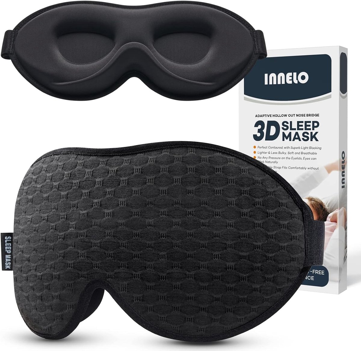 Thijox - Zacht Slaapmasker, Lichtblokkerend Oogmasker voor Slapen, Reizen en Dutjes, 3D Contouren, Ademend en Comfortabel, Geen Druk op de Ogen (Zwart