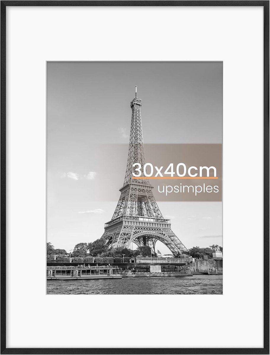 SnelShoppen - Aluminium Fotolijst 30x40 cm Zwart - Modern Wandlijst voor Foto's 20.3x30 cm met Passe-Partout - Duurzaam en Veilig met Acrylglas