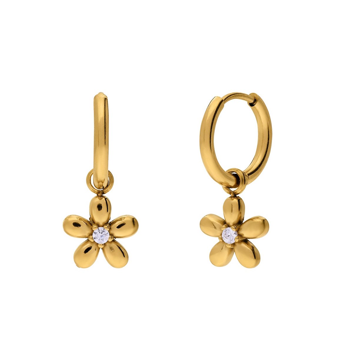 Lucardi Dames Stainless steel oorringen bloem voor dames - Oorbellen - Staal - Goudkleurig