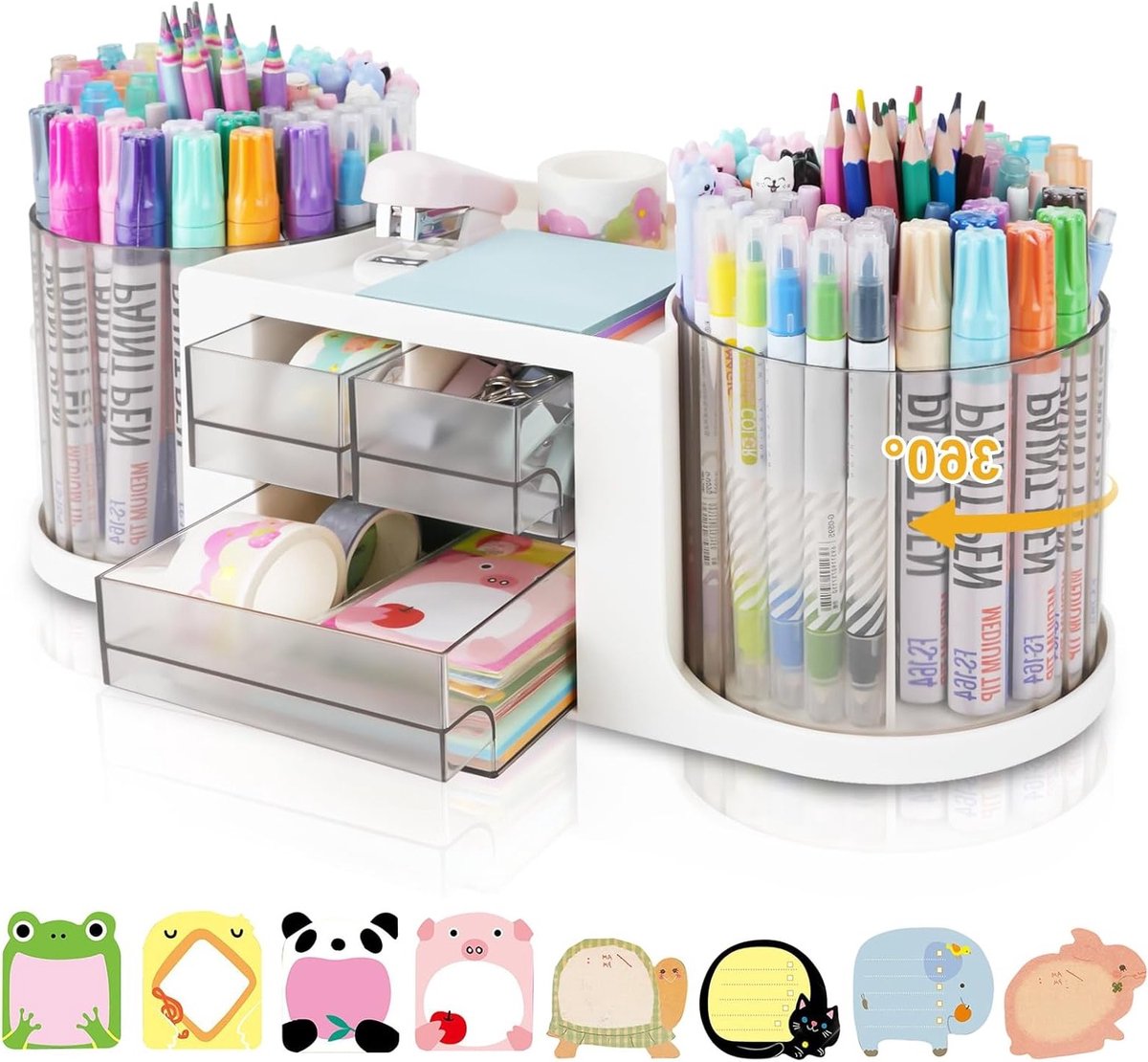 Multifunctionele Bureau Organizer met 2 Pennenhouders, 3 Lades en 10 Vakken voor Kantoor, School en Thuisgebruik