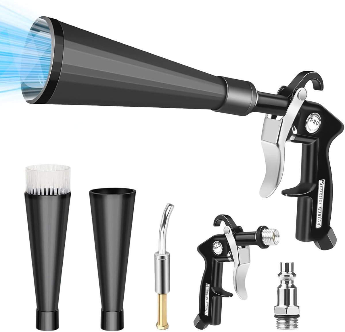 SnelShoppen - Compressed air cleaning gun, veelzijdige luchtcompressor met 360° draaikoppeling en borstelkop voor stofreinigen, aluminium en messing,
