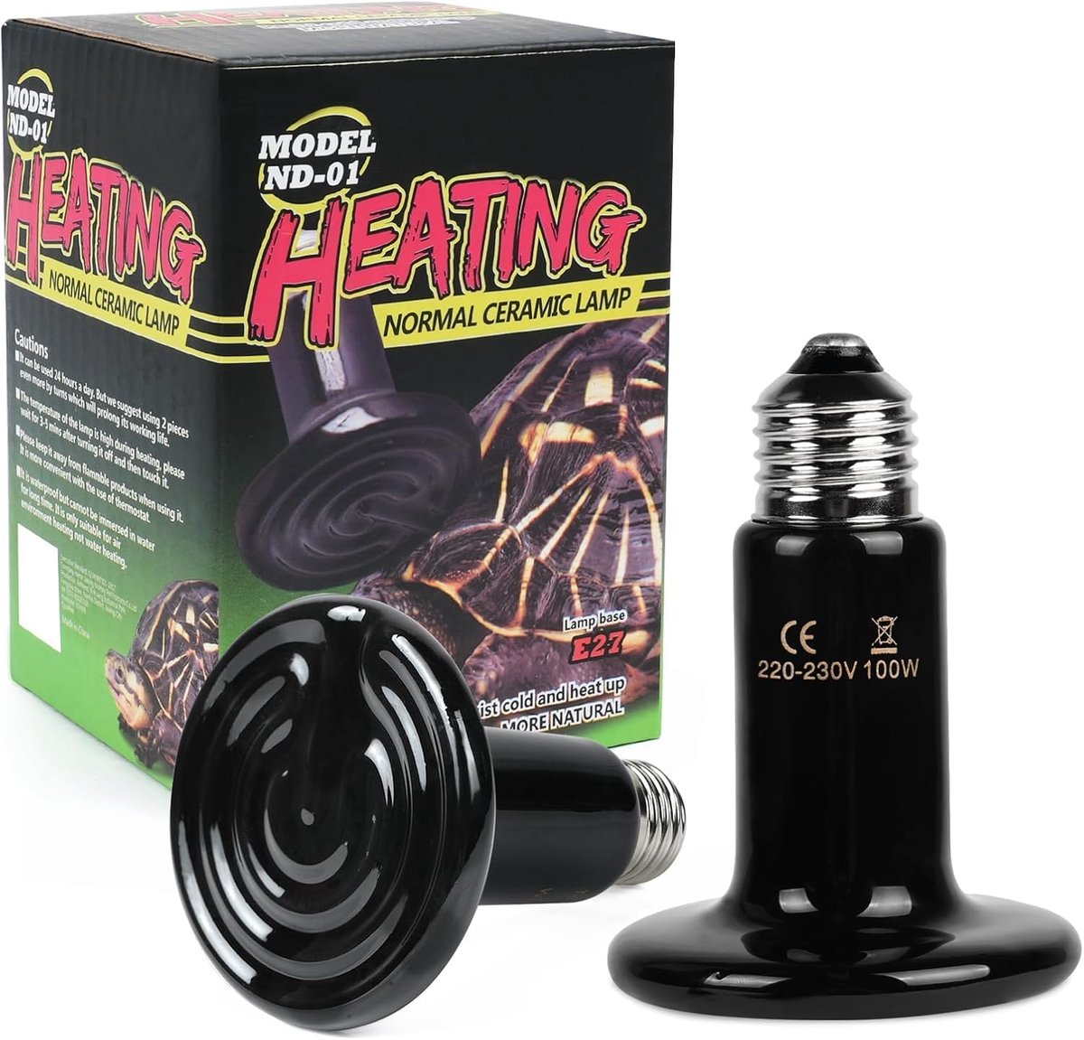 SnelShoppen - Ceramic Heating Lamp 220v - 2 Stuks E27 100w Zwart - Langdurige Infrared Heat Lamp voor Reptielen zoals Hagedissen, Schildpadden, Kippen