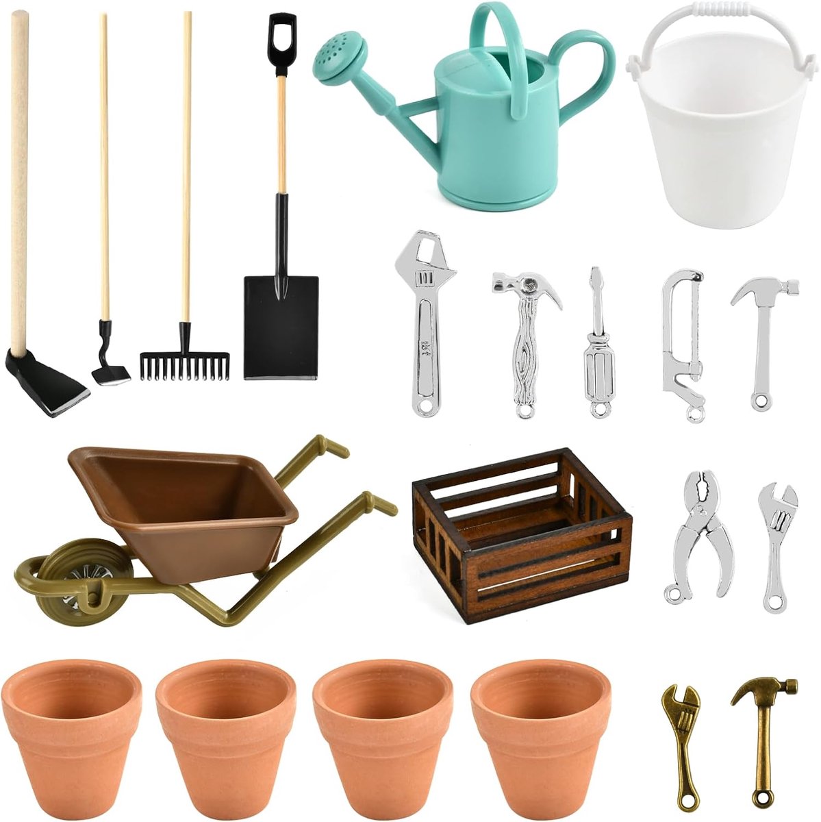 SnelShoppen - 18pcs Miniatuur Tuin Gnome Accessoires Set - Miniatuur Tuin Gereedschap en Doolhof Decoratie voor Kinderen, Tuin, Feest - Realistisch On