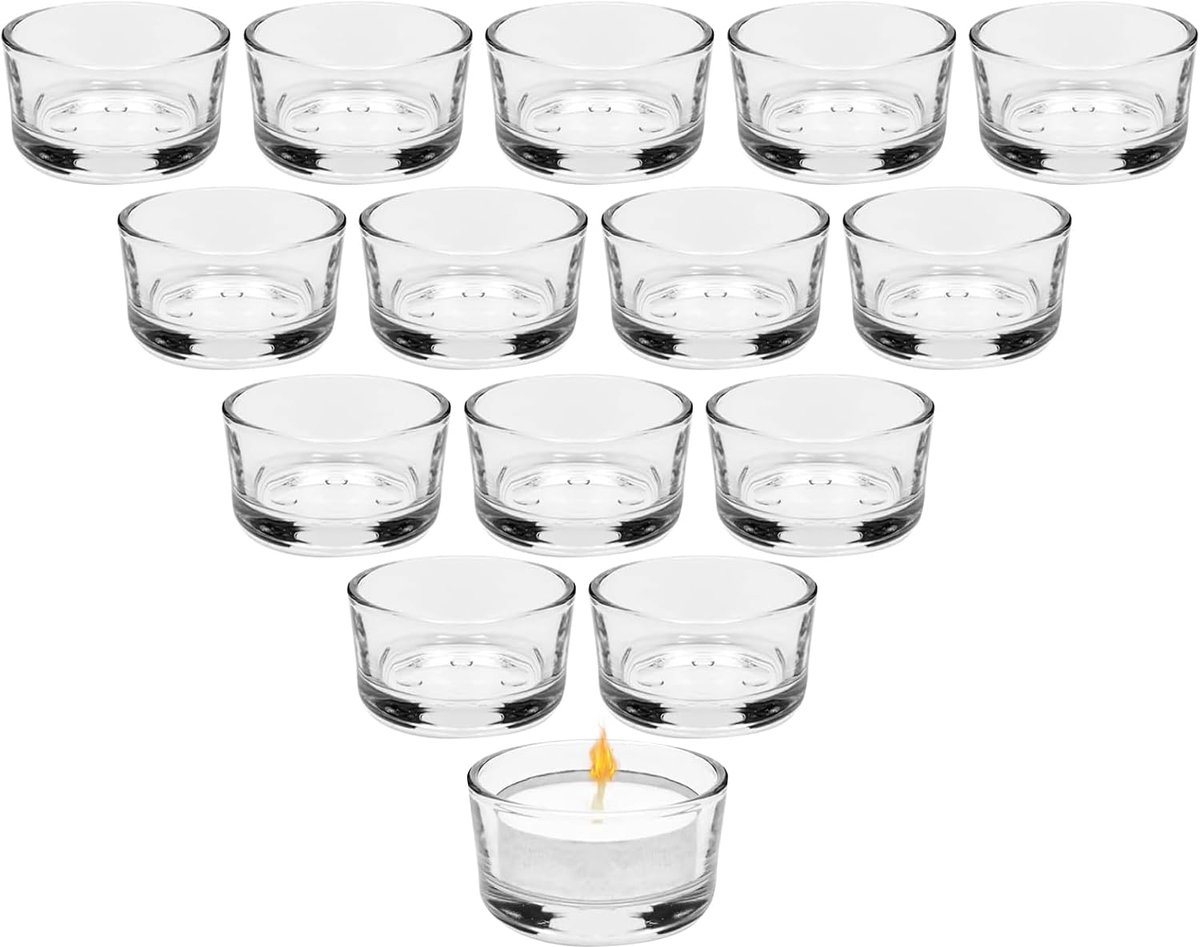 SnelShoppen - 15 Stuks Theelichthouders in Duidelijk Glas, Mini Kaarsenhouders 4.5 cm, Elegante Decoratie voor Thuis, Tafelversiering, Bruiloft, Feest