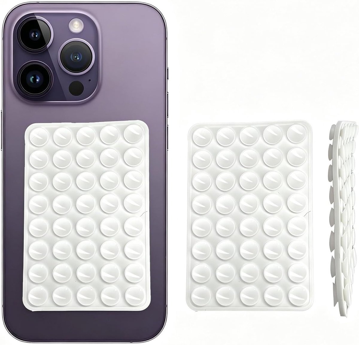 SnelShoppen - 2 Stuks Dubbelzijdige Silicone Zuignap Telefoonhouder, Antislip Mobiele Telefoonhouder voor iPhone 17 16 15 14 13, Zelfklevend, Wit, Ide