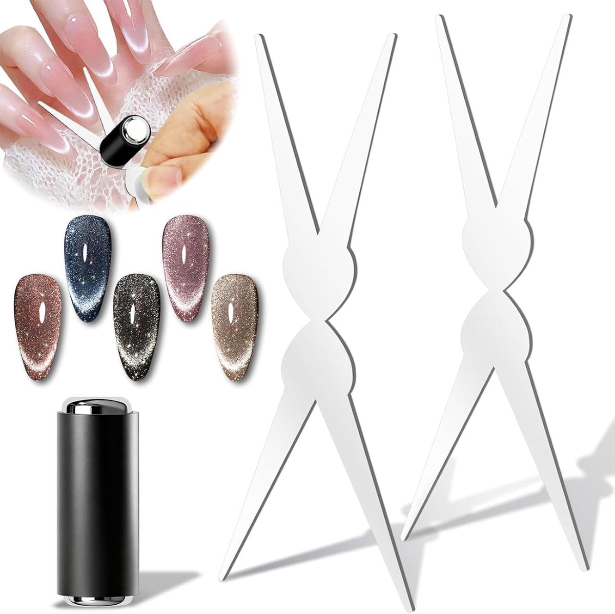 SnelShoppen - VelvetGlow Katzenaugen Nail Magnet Set - 3 Stuks Professionele Franse Kattenoog Nagel Magneten van RVS - DIY of Nagelsalon - Innovatief