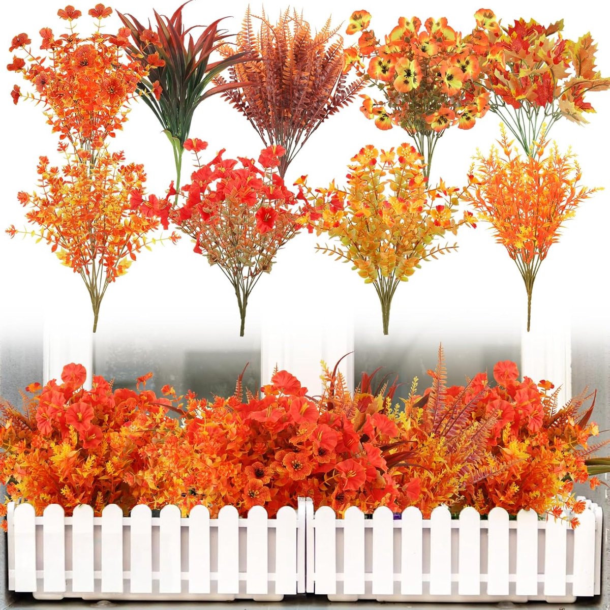 SnelShoppen - 20 Stuks Kunstmatige Herfstbloemen - Weerbestendige Plastic Fleurs met Eucalyptus, Esdoornbladeren en Viooltjes voor Tuin, Balkon, Vaas