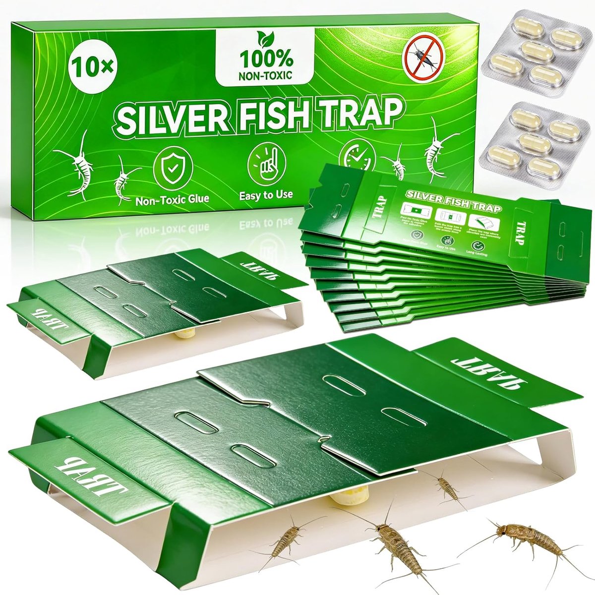 SnelShoppen - 10 Silverfish Lure Boxes - Effectieve Silverfish Trap met Natuurlijke Geuren - Langdurige Plakstrip voor Insectenbestrijding in Huis