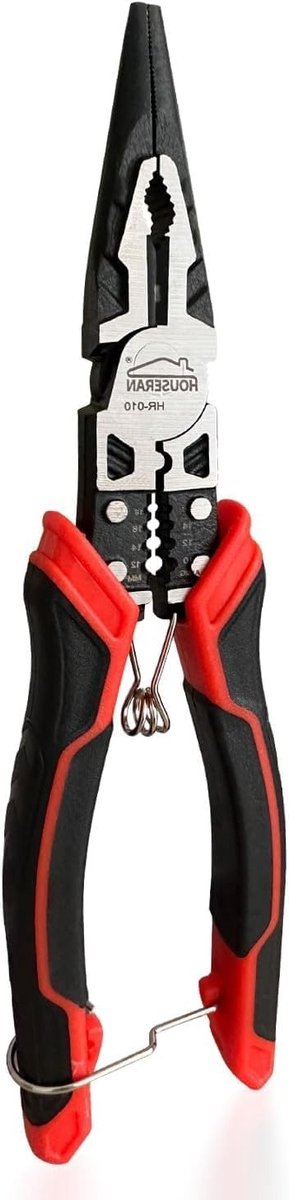 Langwerpige Spitspanners met Draadstripper en Krimpfunctie, 21 cm, Veerbelast met Veiligheidsvergrendeling, 5-in-1 voor Buigen, Krimpen en Strippen van Draad