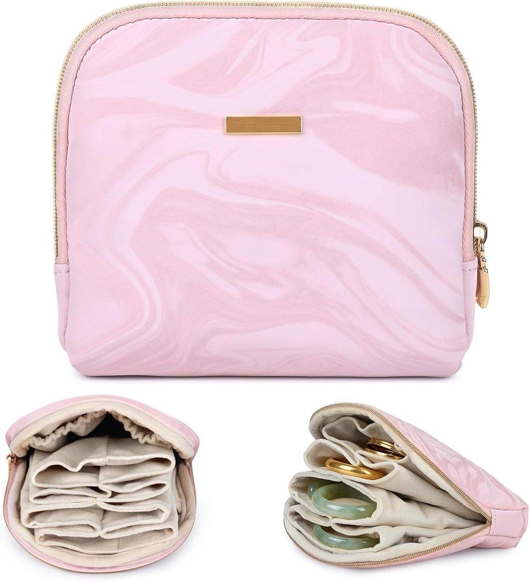 Sieraden Organizer voor Reizen met Rits, Ideaal voor Armbanden, Kettingen en Ringen, Perfecte Cadeau voor Vrouwen (Roze)