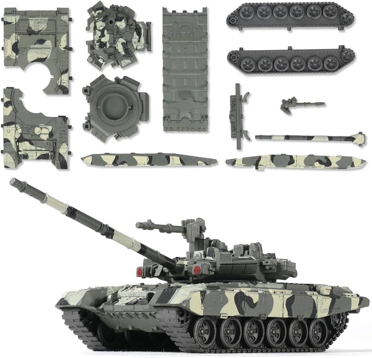 SnelShoppen - Military Tank Model T-90 Scale 1/48, Russische Gevechtsvoertuig, Gedetailleerd, 12 Stuks, Perfect voor Kinderen en Volwassenen, Cadeau,