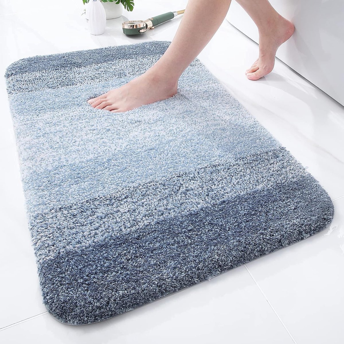 SnelShoppen - Soft Badmat 51 x 76 cm - Antislip Wasbare Badkamer Tapijt - Hoogpolig Microvezel Absorberend Blauw - Perfect voor Badkamers en Kinderen