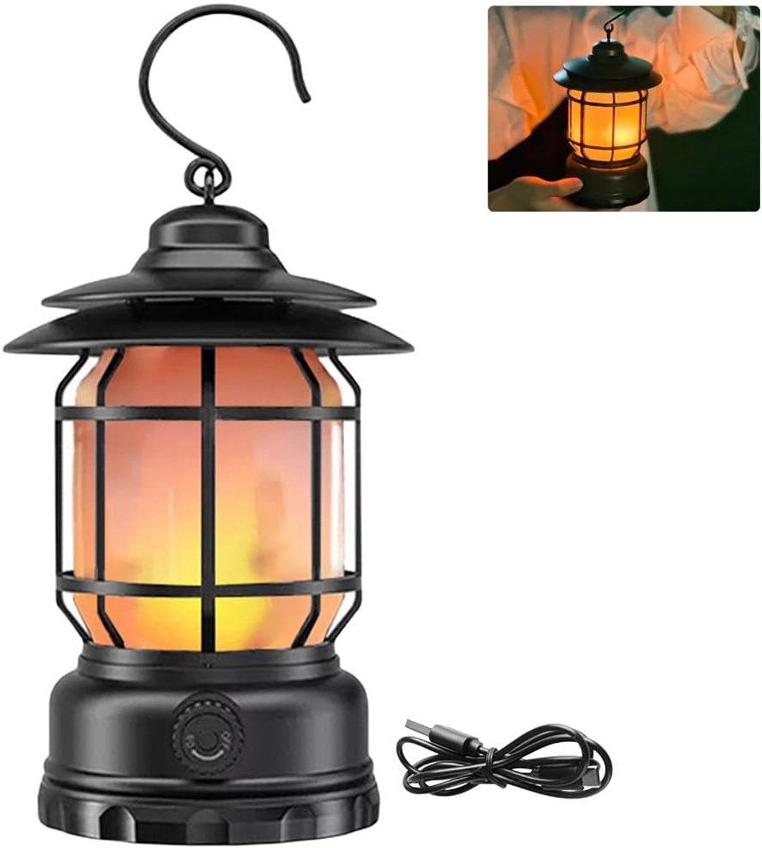 SnelShoppen - Oplaadbare Campinglamp - Vintage Stijl Decoratieve Tafel Lamp - 2 Modi LED Verlichting - Dimbaar - Inclusief Haak - Ideaal voor Binnen e