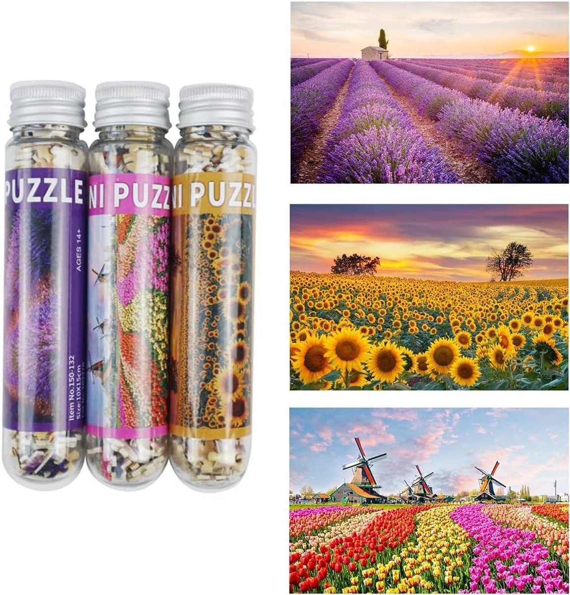 SnelShoppen - 3 Stuks Volwassen Mini Puzzels - 150 Stuk Kleine Puzzels 15x10cm - Uitdagende Moeilijke Puzzels voor Volwassenen - Kunst en Ambachten -